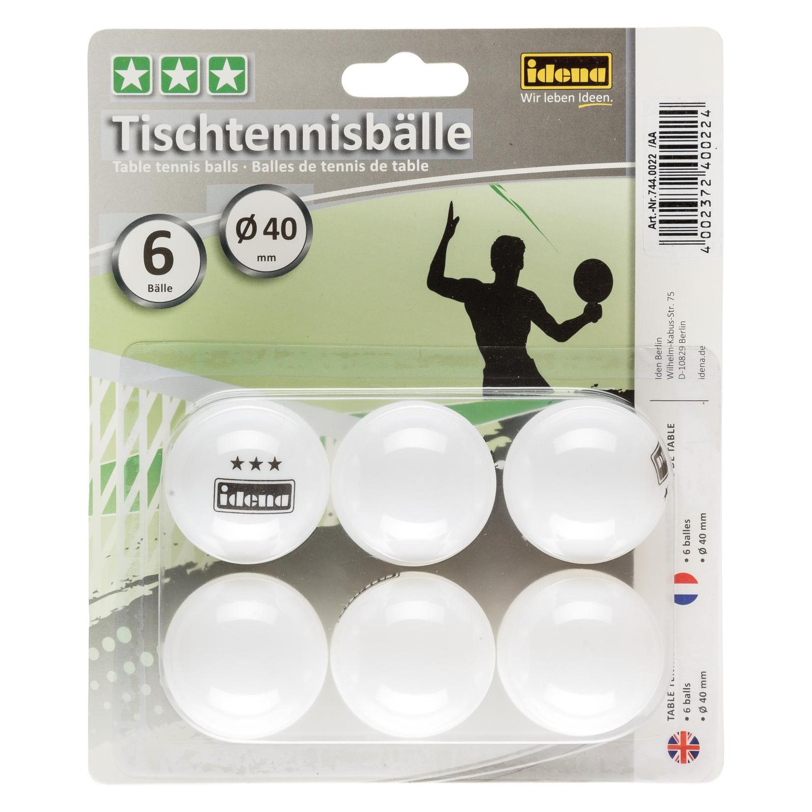 Idena Tischtennisbälle 6er,3 Stern, Ø ca.40mm (6 Stk.) (7440022)