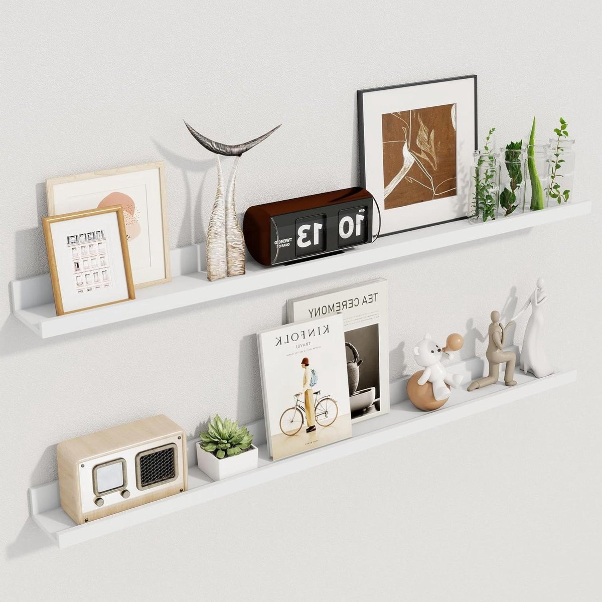 Set van 6 witte zwevende muurplanken met lip voor decoratie