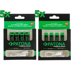 40x PATONA Premium USB-C AAA und AA Akkus Lithium (10x 4er Blister)