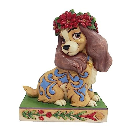 Enesco Jim Shore Disney Traditions Lady and The Tramp Kerstbeeldje met Hulst en Kroon, Meerkleurig, Hoogte: 10,65 cm