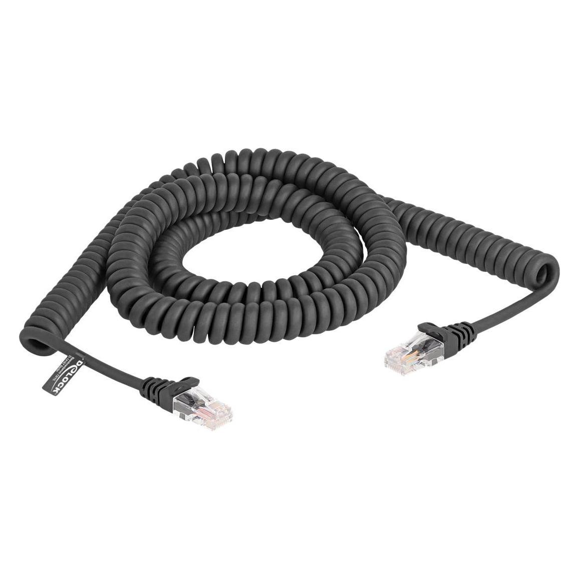 Delock RJ45 Spiralkabel Stecker zu Stecker Cat.5e 3 m schwar (UTP, CAT5e, 3 m) (87994)