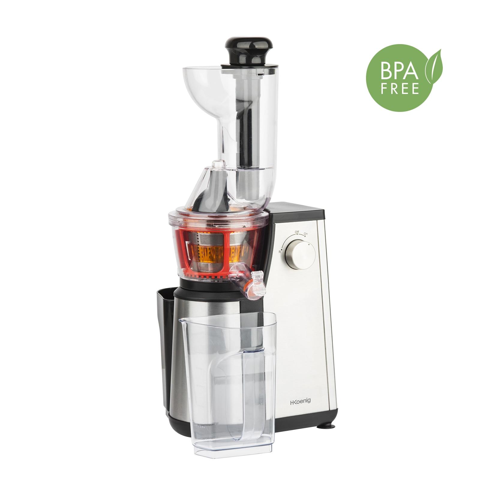 H.Koenig Entsafter GSX22, 1 L, 3 verschiedene Filter für Sorbet, dicken Saft, dünnen Saft,Tresterbehälter, Spülmaschinenfest, Edelstahl