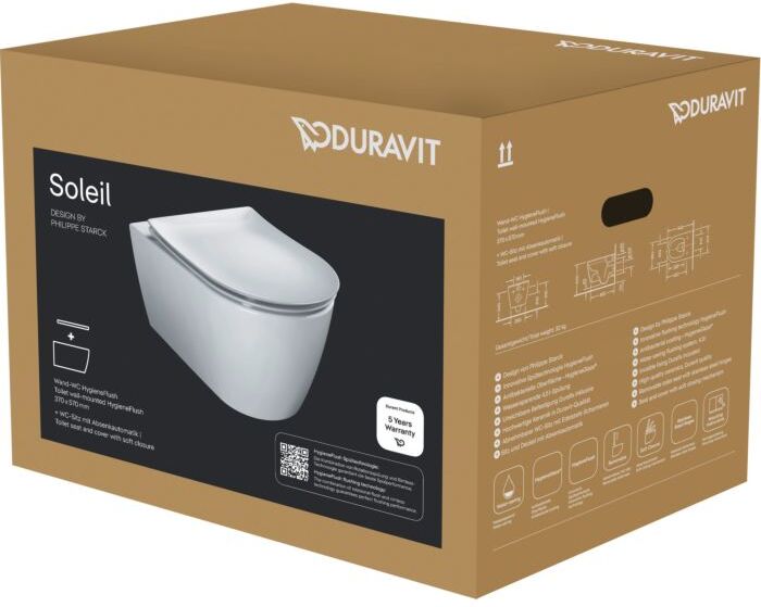Duravit Soleil by Starck Wand-Tiefspül-WC-Set 45910920A1 mit WC-Sitz, rimless, weiß Hygiene Glaze