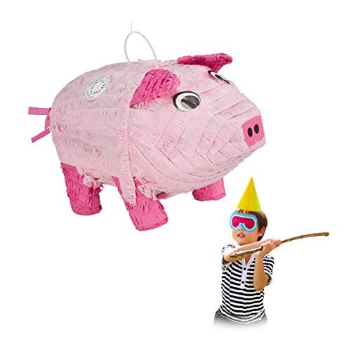 Set van 4 Relaxdays Piñata Varkens, Roze, Papier, Feestversiering