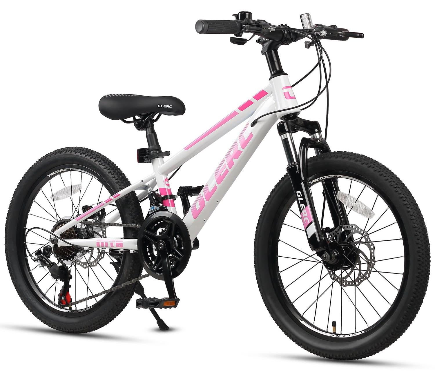 Kinder-Mountainbike 20 Zoll, 21 Gänge, Scheibenbremsen, Federung, Rosa