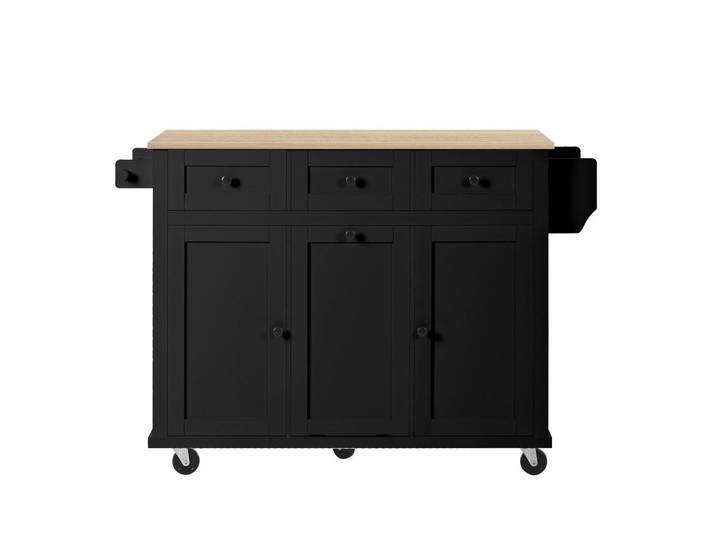 Gisaae Kücheninsel ausziehbar beweglich Abfallbehälterfach Schubladen, Schwarz, Holz, Mode, Küche mit Insel,Rechteckig, 46.2x92.7x131.2 cm, Küchen, Küchenmöbel, Kücheninseln