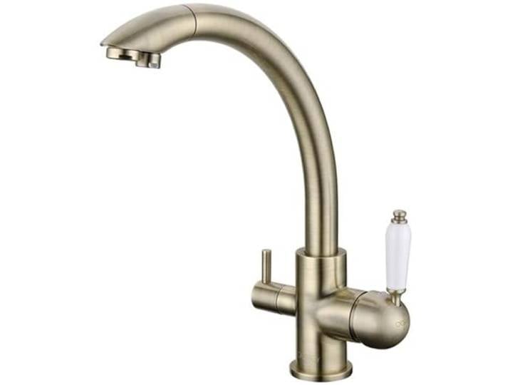 Drehbare 3-in-1-Trinkwasser-Küchenarmaturen Aus Massivem Messing Spültischmischer Tri Flow 3-Wege-Filterhähne(Bronze)
