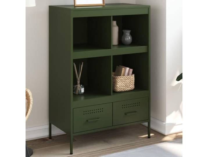 HEFZGDB Kaltgewalzter Stahl Highboard Industriedesign Modernes Highboard für Schlafzimmer mit verstellbaren Schraubfüßen Industrie-Stil für Wohnzimmer Robustes Olivgrün 68x39x101,5 cm