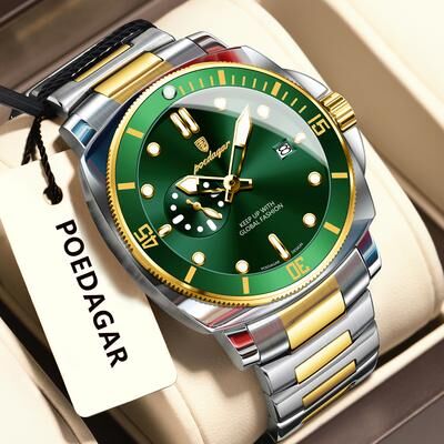 Youfap Market Waterproof Luminous Date Men's Watches Stainless Steel Business Quartz Luxury Wristwatch For Men gold Green