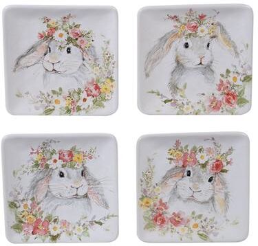 Certified International Sweet Bunny Canape/Snack Plates, Set of 4