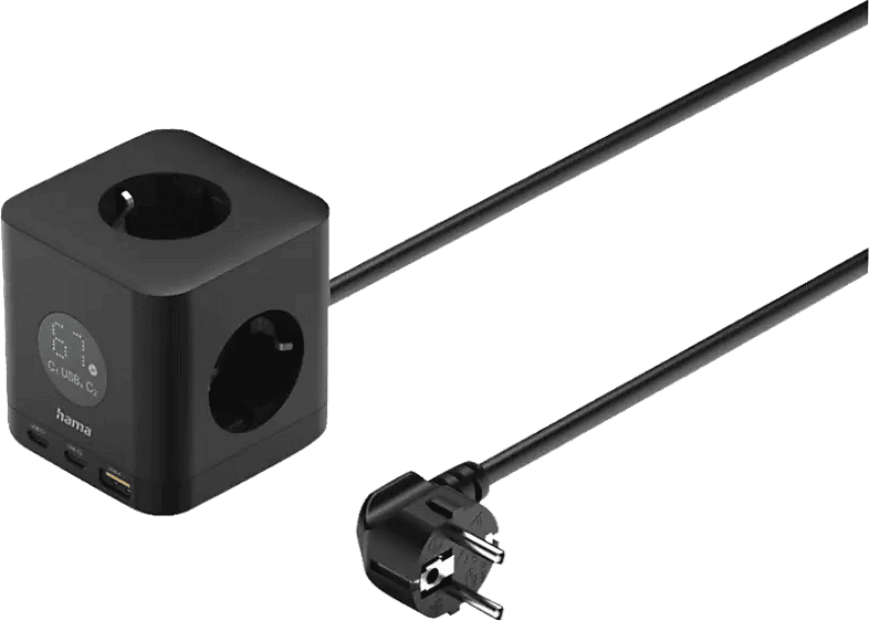 Ladrón de enchufes - Hama 00223196, 3 tomas, 65 W, Negro