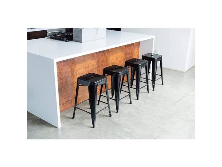 Tabourets De Bar Hauts En Fer - OHMG - Style Industriel - Lot de 4 - Empilables - Noirs