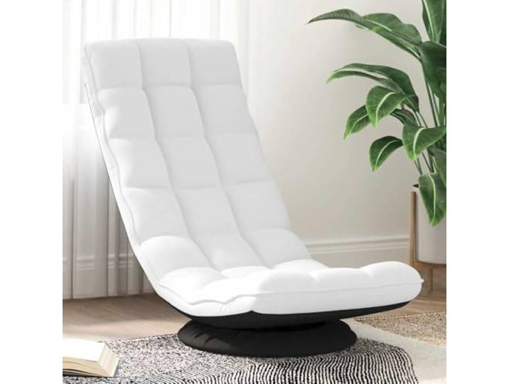 LPERTGFHU Bodenstuhl Drehbar Weiß Stoff-Sessel 360 Klappbar Gaming-Sitz 5 Liegepositionen, 110 kg Belastbarkeit, Für Yoga & Entspannung, Ergonomisch