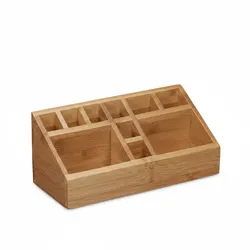 Relaxdays Schreibtischorganizer Bambus, Stifteköcher, 10 Fächer, natürliche Maserung, HxBxT: 10 x 23 x 10 cm, natur