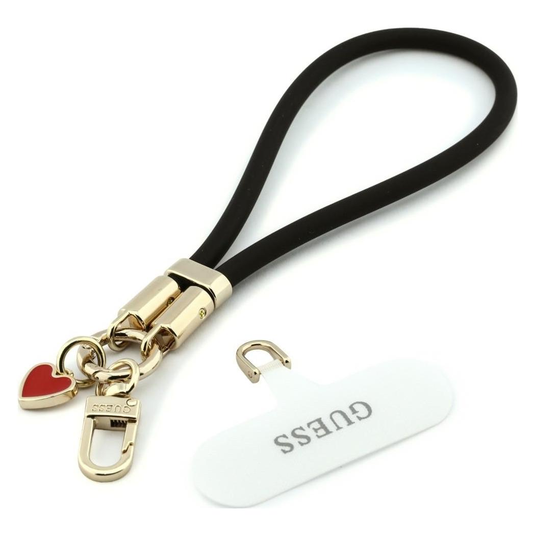 Guess Smycz do telefonu Wrist Strap Silicone Script Charms czarny (GUUCLSSMCK)