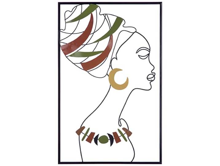 Casablanca wandreliëf Zola van metaal - vrouw met doek tulband ketting oorbel - wanddecoratie met zwart frame - 46 x 71 cm