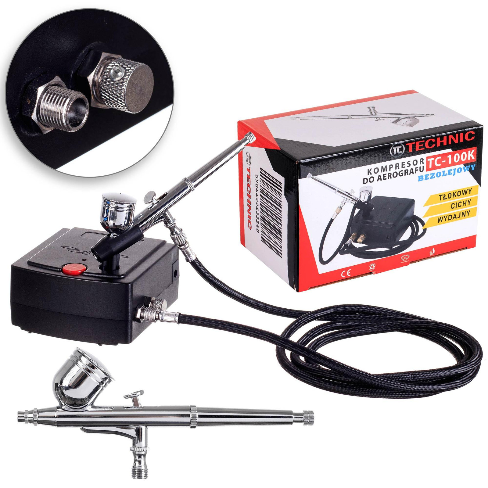 TC Technic Leiser MINI airbrush-compressor met bevestigingssysteem voor airbrush-slang
