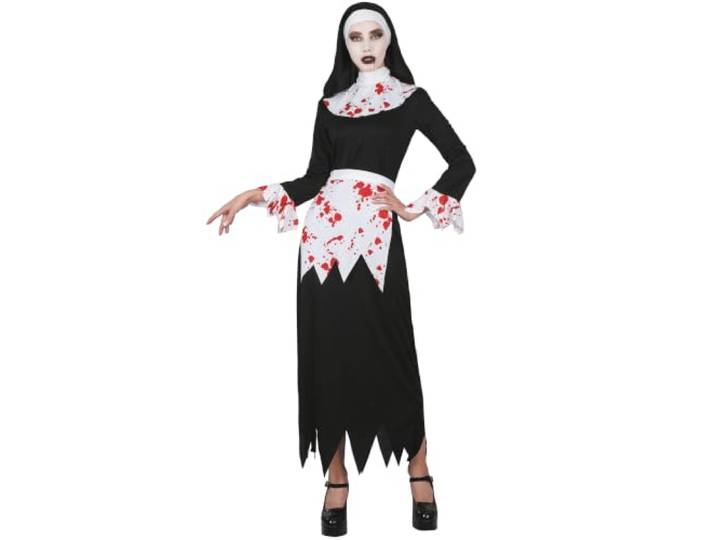 KULTFAKTOR GmbH Bloedend nonnenkostuum Halloweenkostuum voor dames zwart-wit-rood S