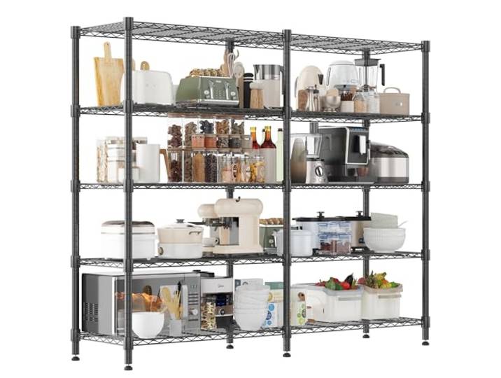 Himimi 5-stufige Lagerregale Schwerlastregal Garagenregal Höhenverstellbares Drahtregal Metallregal für Lagerung Regal für Lagerung Vorratsregale Küchenregal, 180B*45T*183Hcm Schwarz