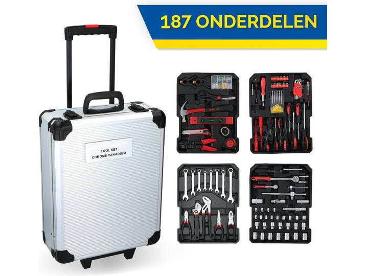 Kinzo Gereedschapset - 187 Delig - Aluminium Gereedschapskoffer