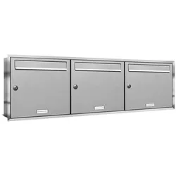 AL Briefkastensysteme 3 Fächer Premium Edelstahl Unterputz Briefkasten Anlage für Post A4, modern, robust, wetterfest, Artikelnummer: 331T3U3