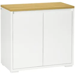 HOMCOM Sideboard modern 2 Türen 2 Schubladen verstellbares Regal 68,6x35x90,3cm/Weiß Naturholzoptik