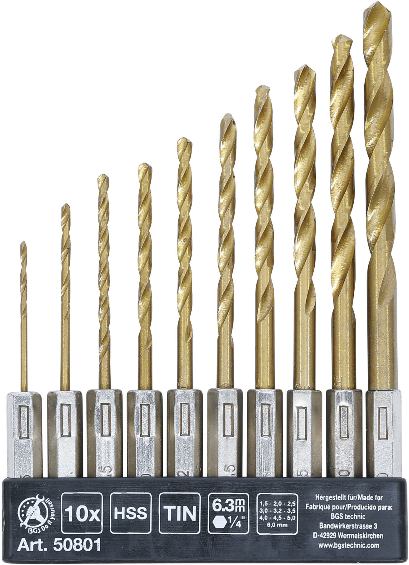BGS Do it yourself HSS-Bohrer-Satz titan-nitriert 1,5 - 6 mm 10-tlg. (50801)