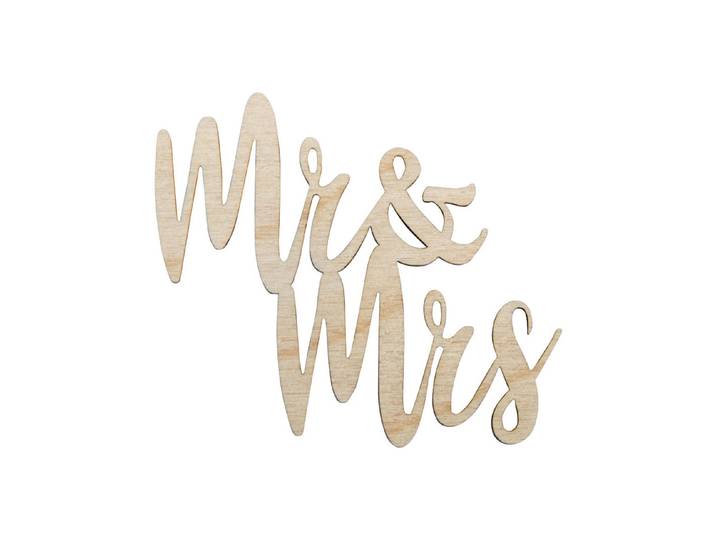 Rayher Holz-Minischrift Mr & Mrs 7 × 6 × 0.3 cm 4 Stück