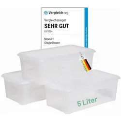 3x Aufbewahrungsboxen mit Deckel 5L transparente Boxen stapelbare Nestbar Storage boxes mit Clipverschluss Kunststoff BPA-frei 34x19x11 cm