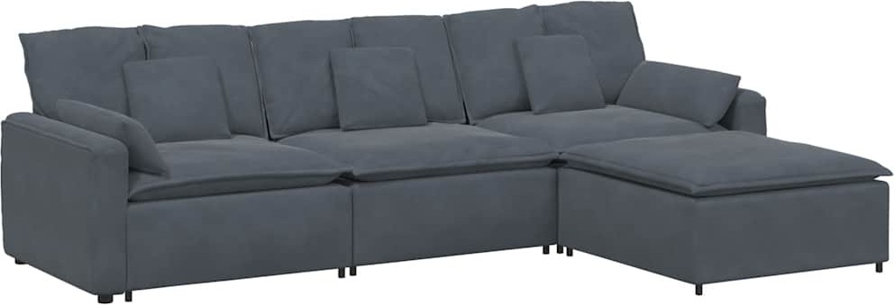 Modulares Sofa mit Fußhocker und Kissen Dunkelgrau