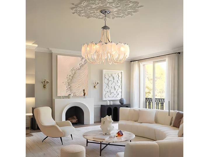 Lustre en verre de Murano avec cordes de perles, pour salon, salle à manger, chambre à coucher, pendentif rond en verre coloré, lampe à cadre chromé