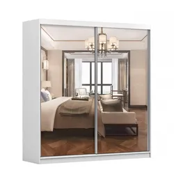 SCHWEBETÜRENSCHRANK MULTI 20 Weiß/Weiß + Spiegel, ohne LED Beleuchtung 203 cm
