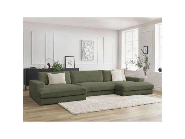Wohnlandschaft Leonard, Hellgrün, Kunststoff, 4-Sitzer, U-Form, 349x159 cm, Rücken echt, Armteil links, rechts, Wohnzimmer, Sofas & Couches, Wohnlandschaften, Wohnlandschaft U-Form