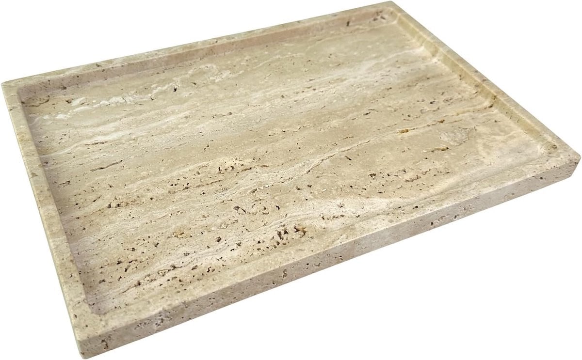 Travertijn Dienblad Beige - Marmeren Plateau van Natuurlijke Steen - 30 x 20 cm