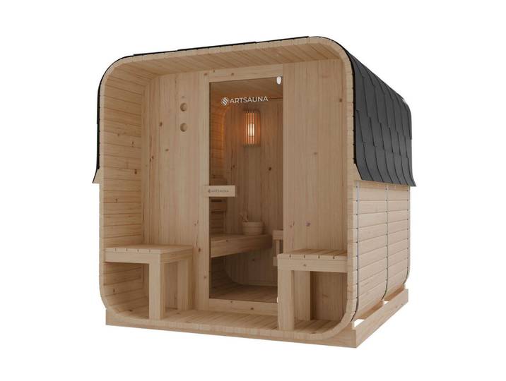 Artsauna Fasssauna Nolvik XXL inkl. Zubehör-Set, Naturfarben, Holz, 186x194x220 cm, Freizeit & Co, Wellness & Gesundheit, Sauna