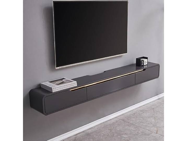 Schwebender TV-Ständer, wandmontierte Medienkonsole mit TV-Schrank Schwebender Entertainment-Center-TV-Schrank mit 3 Schubladen for zu Hause(Gray,1.2m)