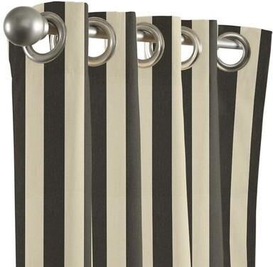 "Sunbrella Indoor/Outdoor Drapery Panel - Canopy Stripe Black/Sand Sunbrella, 50""W x 120""L - Ballard Designs"