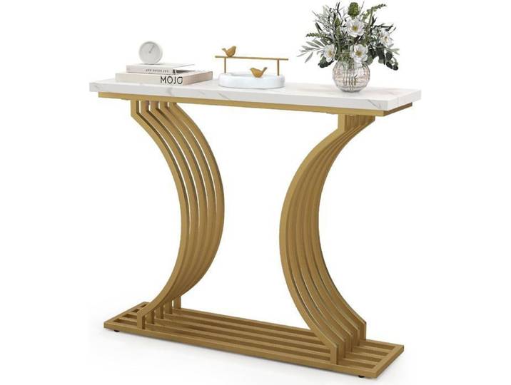 Table Console - RELAX4LIFE - Console Meuble d'Entrée - en Faux Marbre - Structure en Métal - Design Géométrique - Charge 50KG