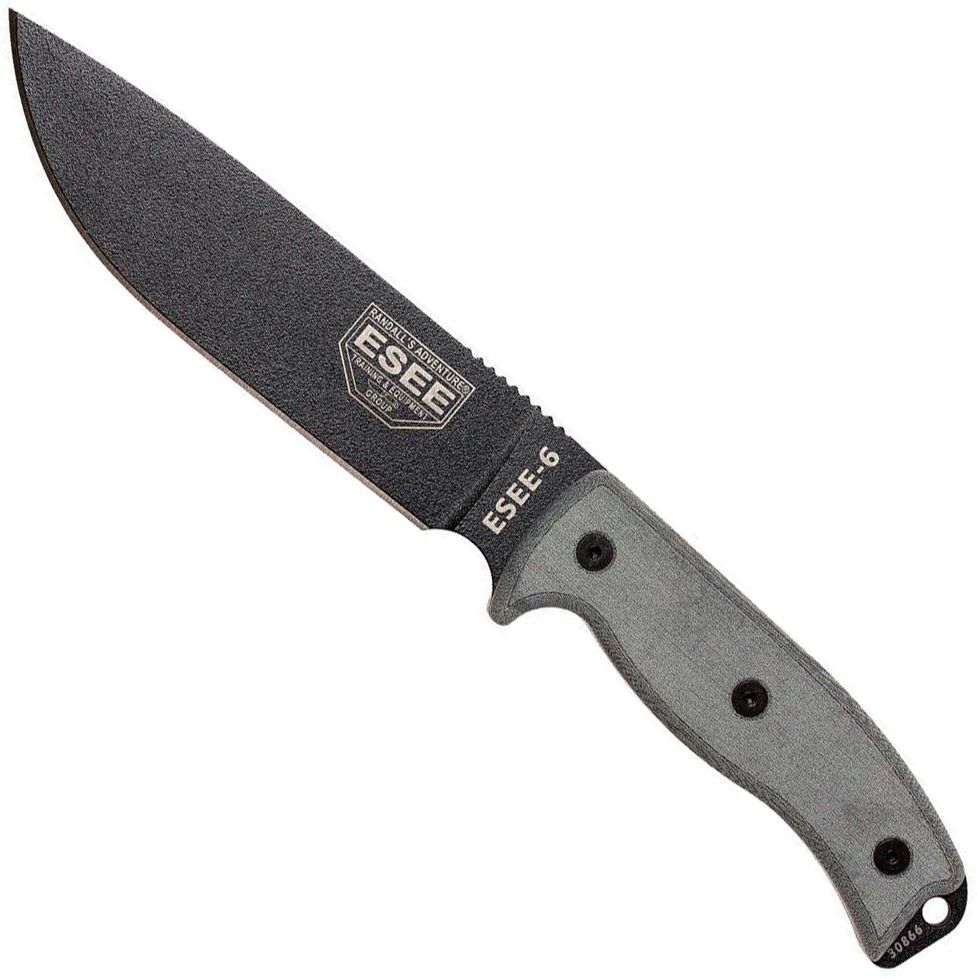 ESEE Knives ESEE Model 6 Schwarze Klinge, Grauer Handgriff 6P-B inkl. schwarze Scheide + Gürtelclip