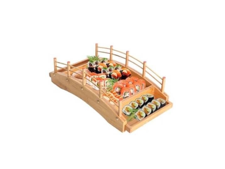 CioNeL Arch Bridge Sushi-Boot, hölzernes Sushi-Serviertablett, japanischer Sashimi-Sushi-Boot-Teller, Sushi-Brücken-Serviertablett for Zuhause, Restaurant, Bar(L)