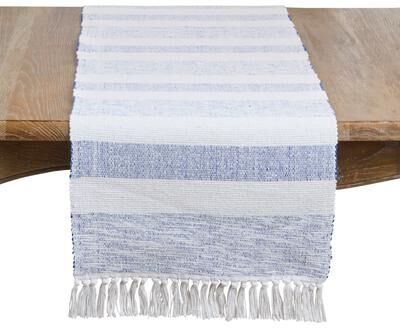 Saro "Striped Fringe Table Runner - Handwoven Farmhouse Dining, Everyday Entertaining, & Casual Decor - 16""x72"""