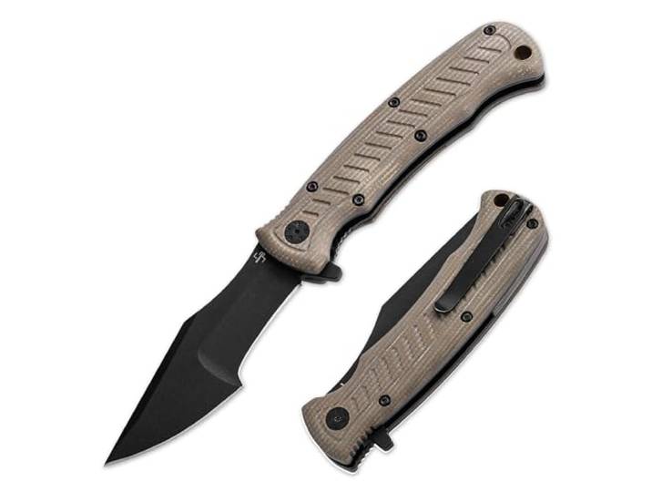 BÖKER PLUS Micro Tracker Folder - Bushcraft-Messer klappbar mit Nyolnetui Survival- & Outdoor-Taschenmesser robust mit schwarzer 8,1 cm Klinge aus Edelstahl 154CM - Backup Klappmesser in Geschenk-Box