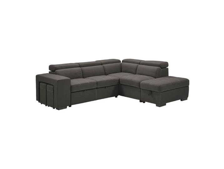 NERA - Canapé d'Angle Droit Convertible avec 2 Poufs et 1 Coffre Gris