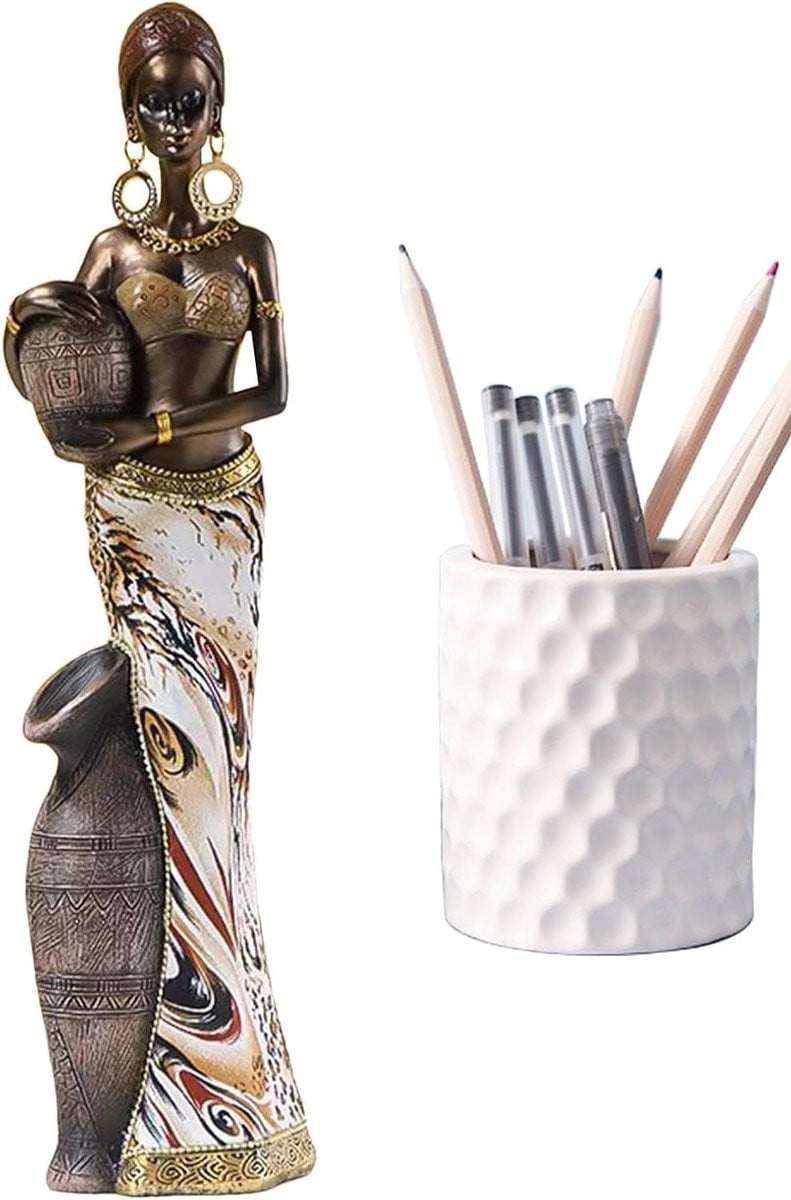 Handgemaakte Afrikaanse Hars Vrouw Sculptuur - Multicolor Woondecoratie Ornament