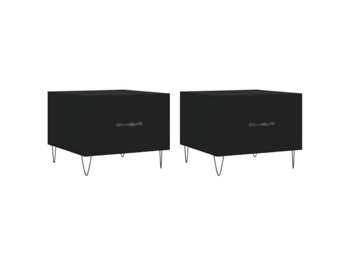 LASWWQMRF Couchtische 2er Set Schwarz 50x50x40 cm Beistelltisch Holz Stilvoller Beistelltisch 2er Set mit Schublade und Metallbeinen für Wohnzimmer und Schlafzimmer, moderne Sofatische.