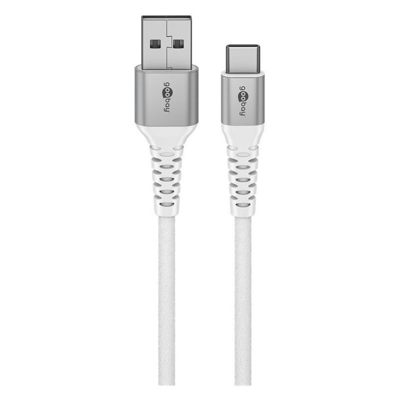 Goobay USB-C Supersoftes Textilkabel mit Metallsteckern, 2 m, weiss (2 m, USB 2.0, 60 W) (74531)