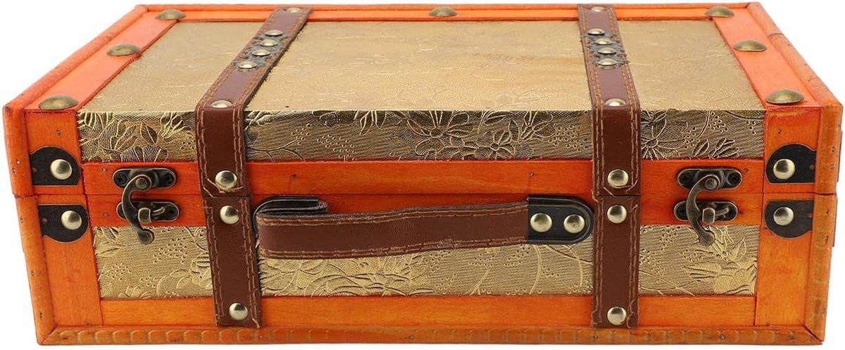 Vintage Houten Opbergdoos - Decoratieve Koffer - Bruin - B/D/H: 34 x 20 x 11 cm