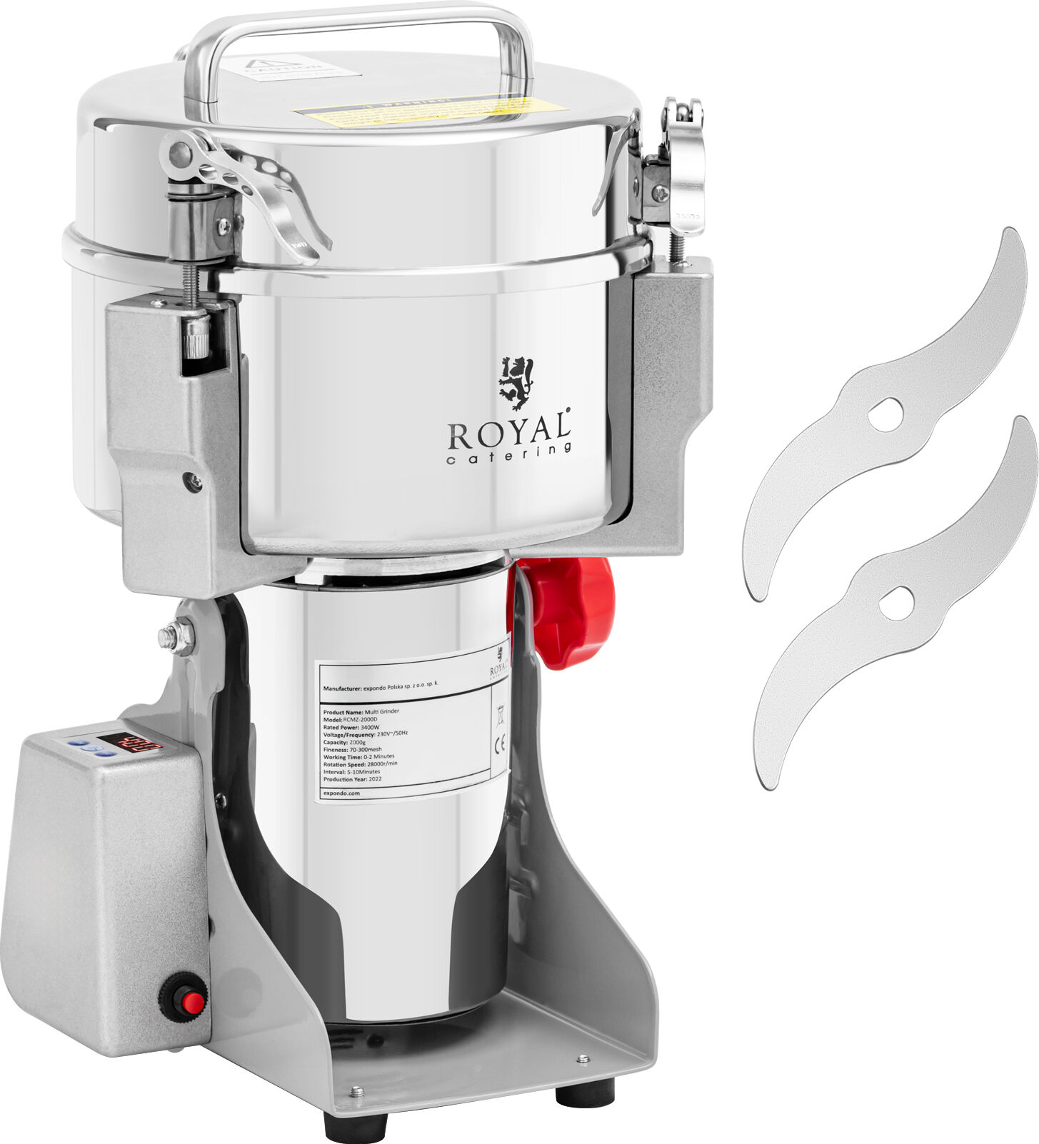 Royal Catering Macinino elettrico - 2000 g - 21 x 9.5 cm - 3400 W - Digitale -  RCMZ-2000D