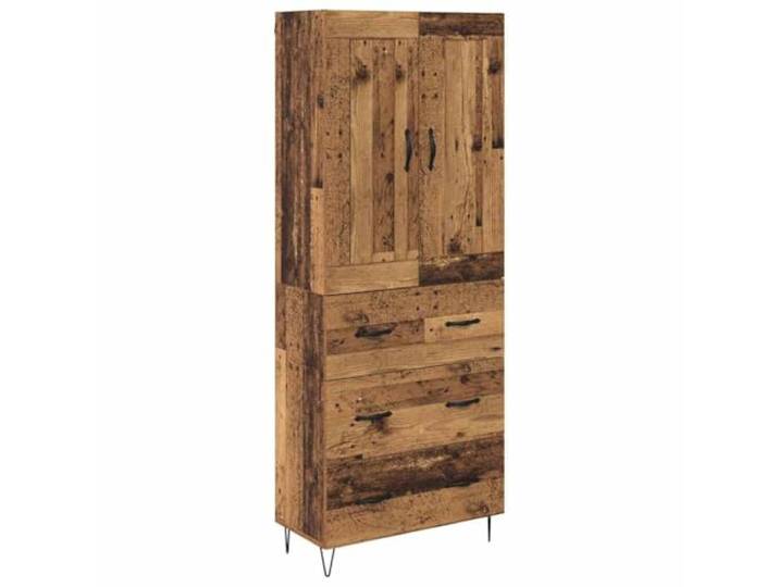 TEKGHUT Highboard Altholz 69,5 x 34 x 180 cm Holzwerkstoff Modern,Minimalistisch,Esszimmer,Wohnraum,Klapptüren,Metallgriffe,Metallbeine,Regale,Pflegeleicht
