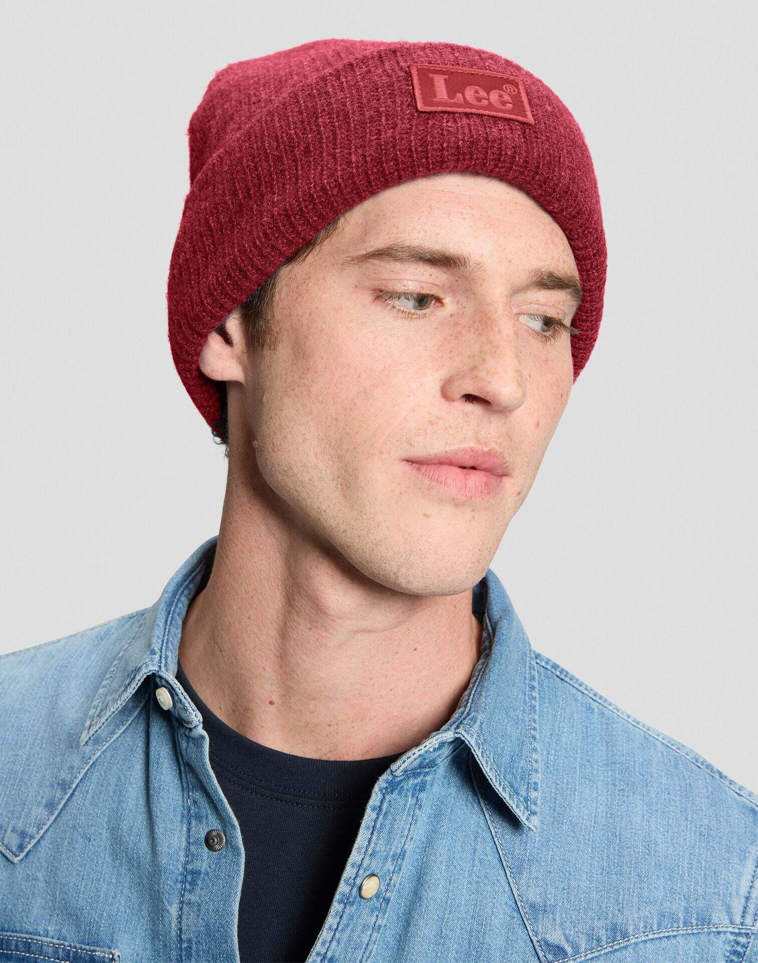 Strickmütze LEE "Lee Mütze Core", Herren, rot, Obermaterial: 70% Wolle WO. 30% Nylon NY., Mützen Strickmütze rot Einheitsgröße